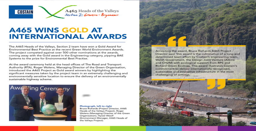 A465 Heads of Valleys Section 2 Improvement wins Gold Green World Award